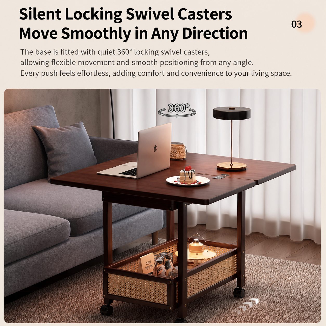 Kyoto natural bamboo folding side cart in luxury home interior — Japandi style serving cart Australia