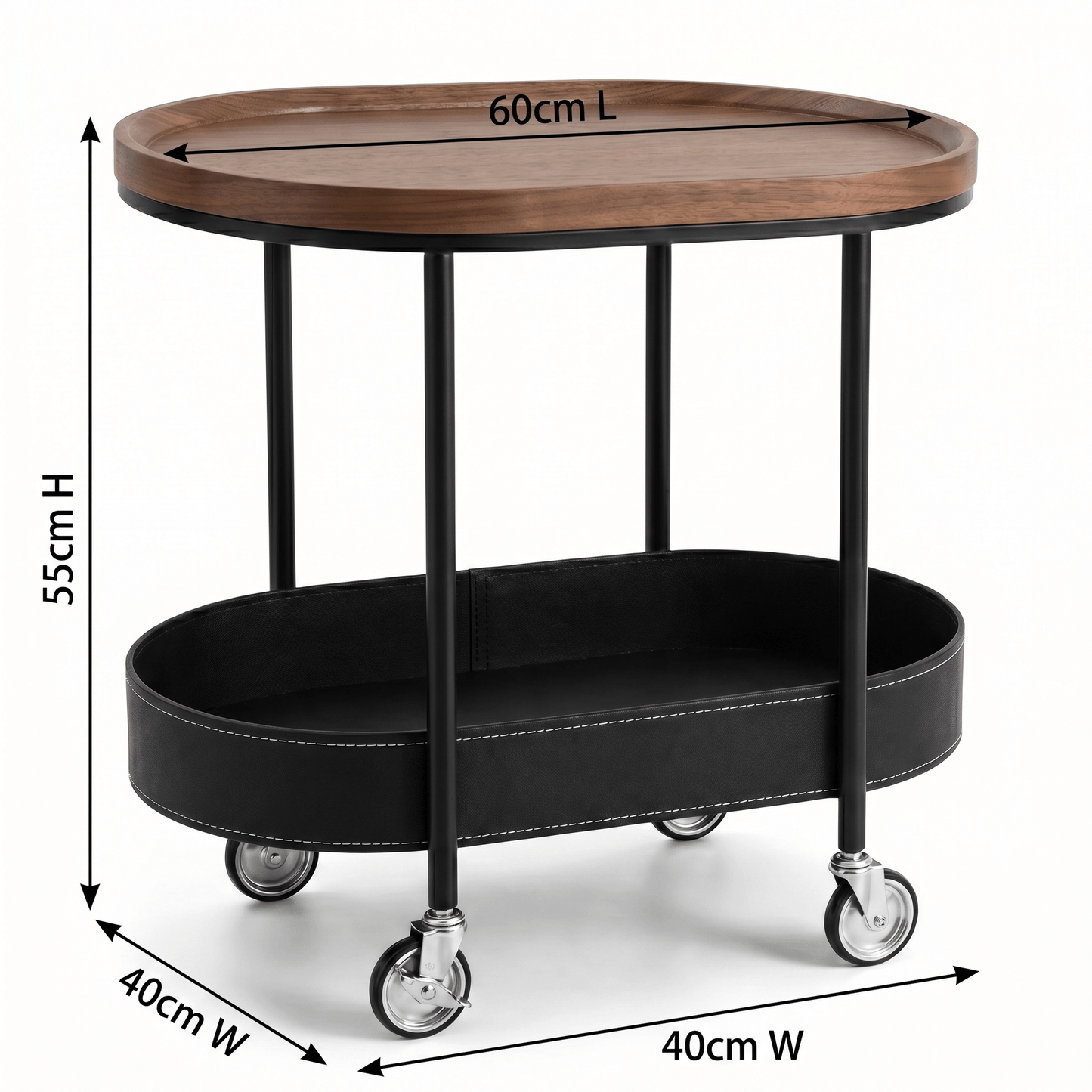 Close-up of Le Provence bar cart’s black iron frame and rich leather handles, styled indoors with contemporary decor by Royal Bar Carts.