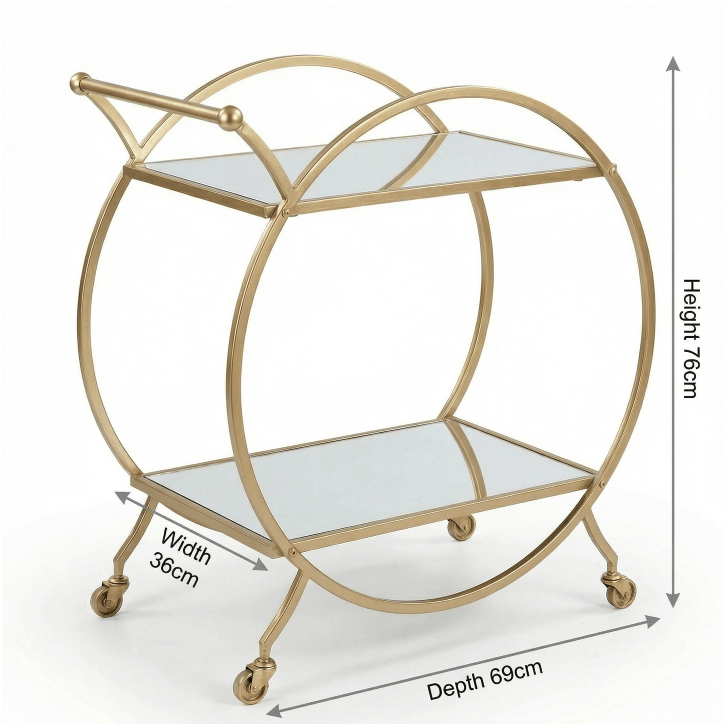 The Orion circular bar cart top view — gold round bar trolley Australia