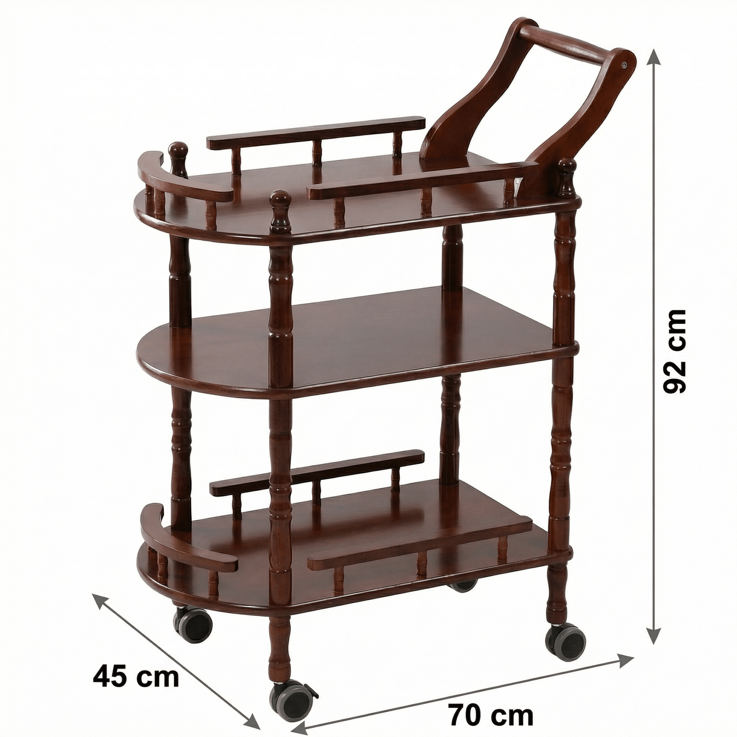 The Windsor wood bar trolley with bottles — classic solid timber drinks cart Australia
