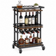 Oslo three-tier wine serving cart Russet Brown — Nordic industrial bar cart with wood shelves styled in luxury home Australia
