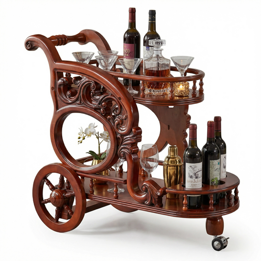 The Tasman Ornate Wood Bar Trolley