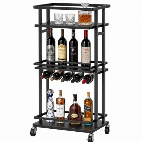 Oslo three-tier wine serving cart Onyx Black — Nordic industrial home bar cart Australia