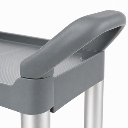Close-up of commercial utility cart ergonomic D-shaped handle — heavy-duty service trolley detail