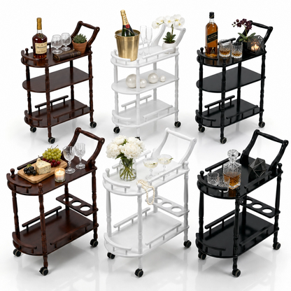 The Windsor classic solid wood beverage trolley — natural timber bar cart Australia