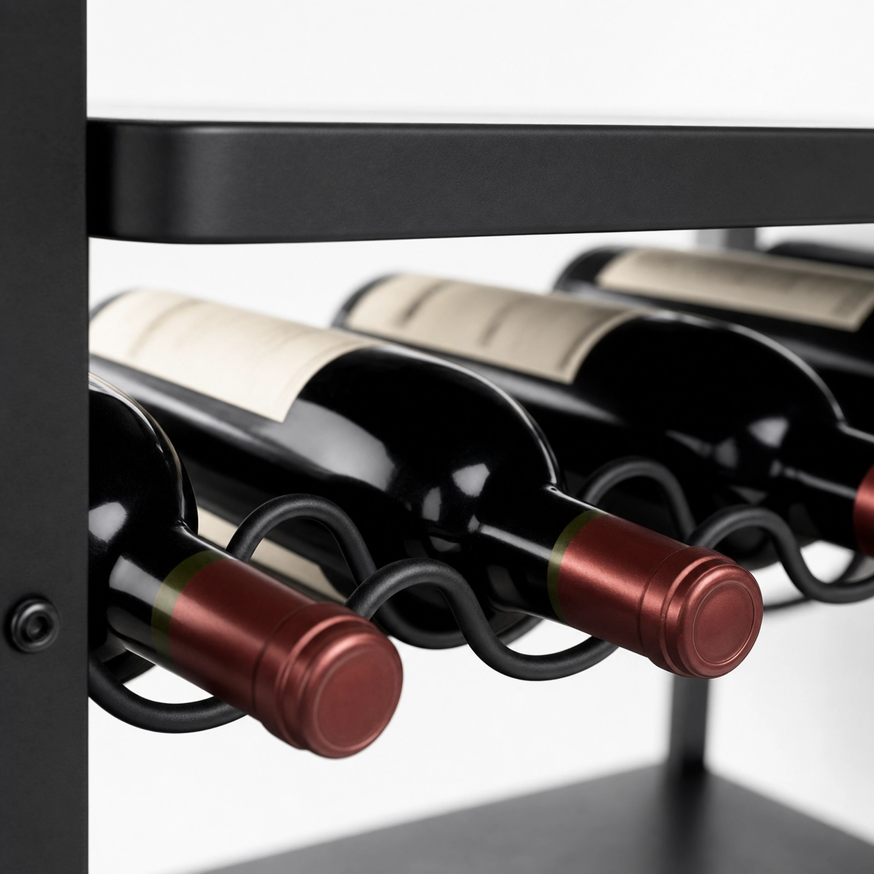 Close-up of Oslo wine rack cradle holding bottles horizontally — built-in wine rack bar cart Australia