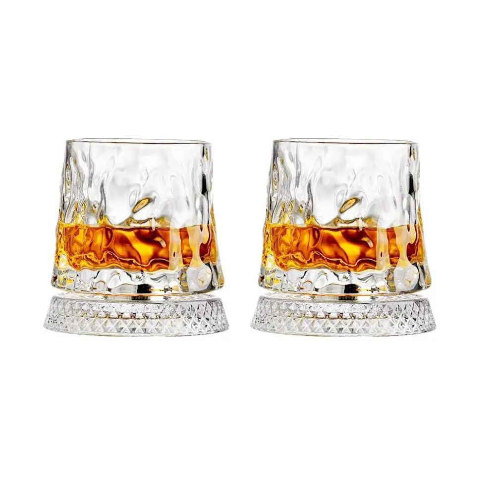 Rotating Base Crystal Whiskey Glasses — Set of 2