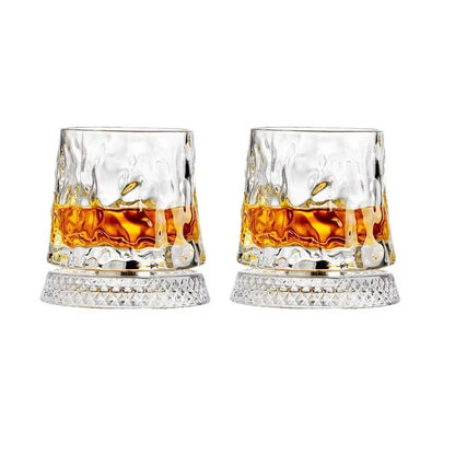Rotating Base Crystal Whiskey Glasses — Set of 2