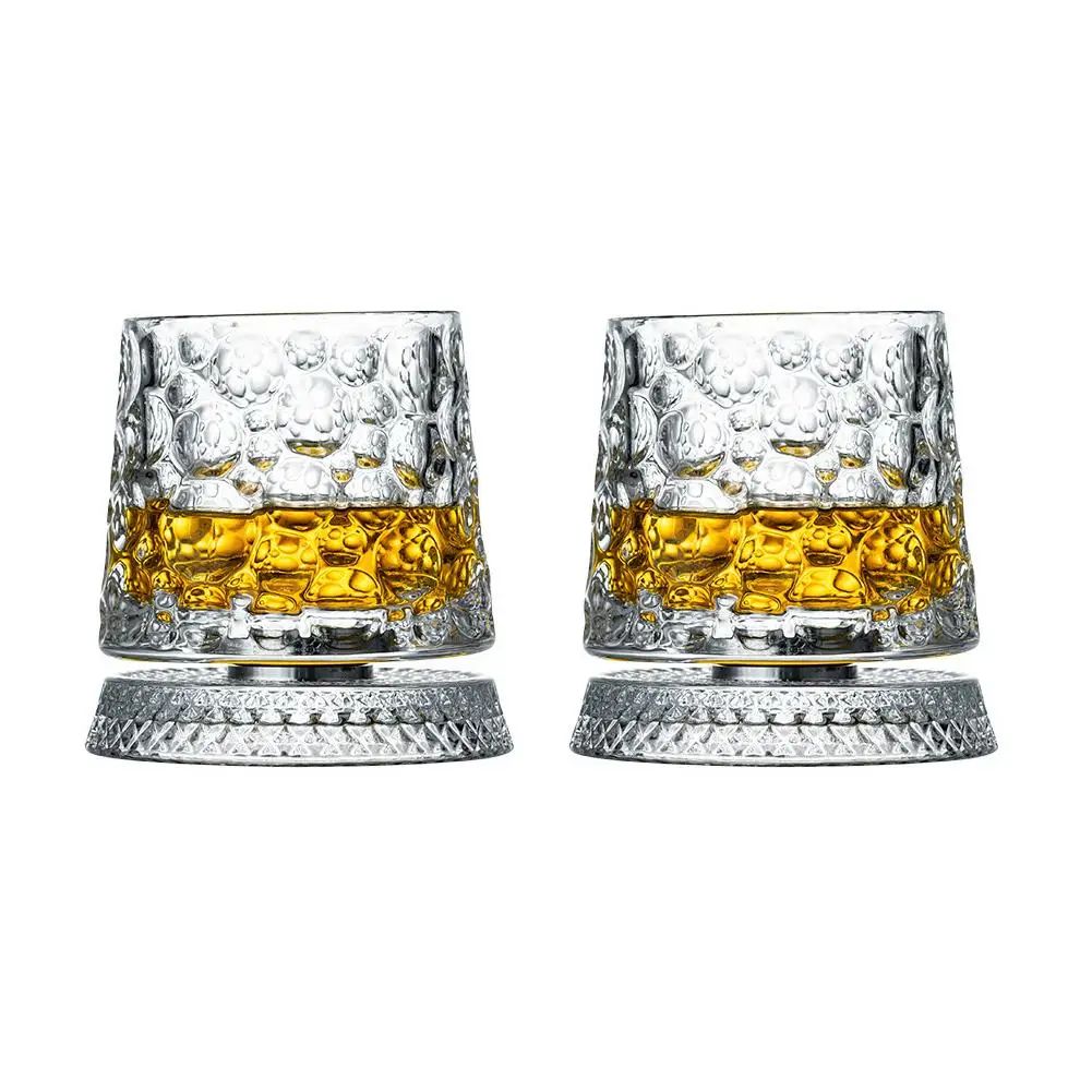 Rotating Base Crystal Whiskey Glasses — Set of 2