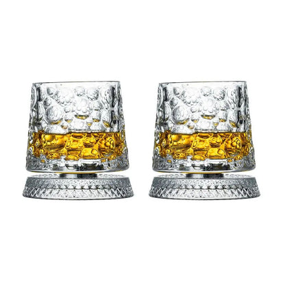 Rotating Base Crystal Whiskey Glasses — Set of 2
