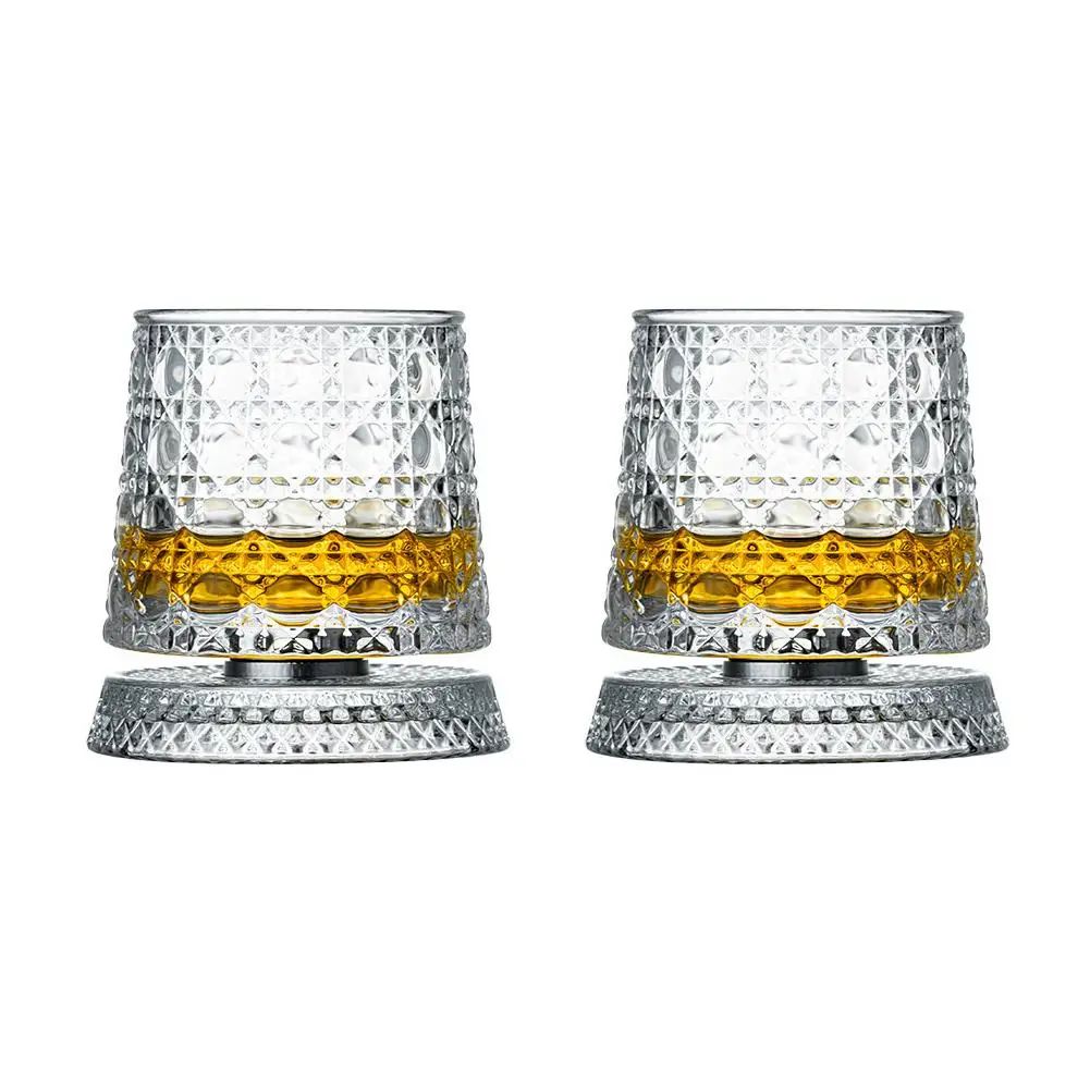 Rotating Base Crystal Whiskey Glasses — Set of 2