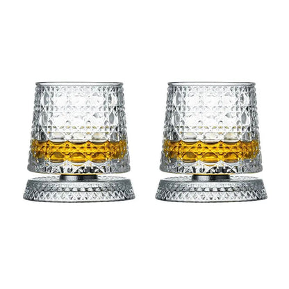 Rotating Base Crystal Whiskey Glasses — Set of 2