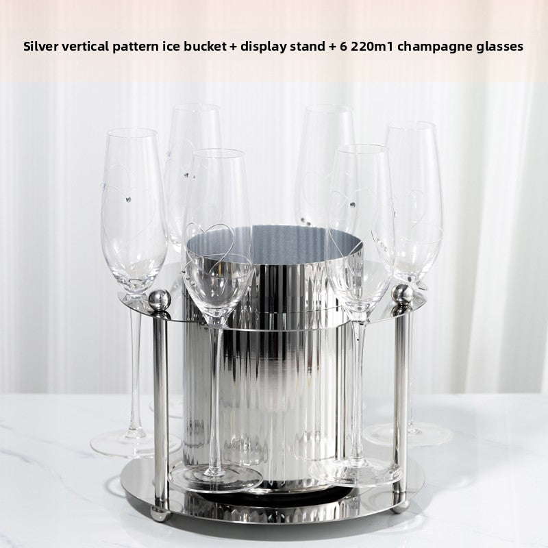 Vertical-Striped Metal White Wine Ice Bucket, Model Room Soft Decoration Accessories