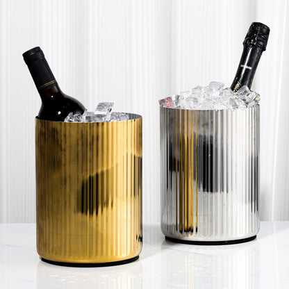 Vertical-Striped Metal White Wine Ice Bucket, Model Room Soft Decoration Accessories