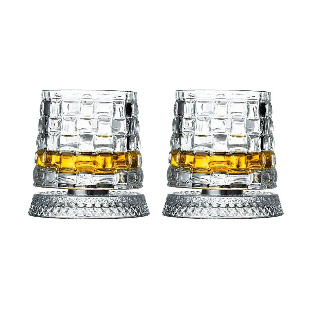 Rotating Base Crystal Whiskey Glasses — Set of 2