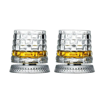 Rotating Base Crystal Whiskey Glasses — Set of 2