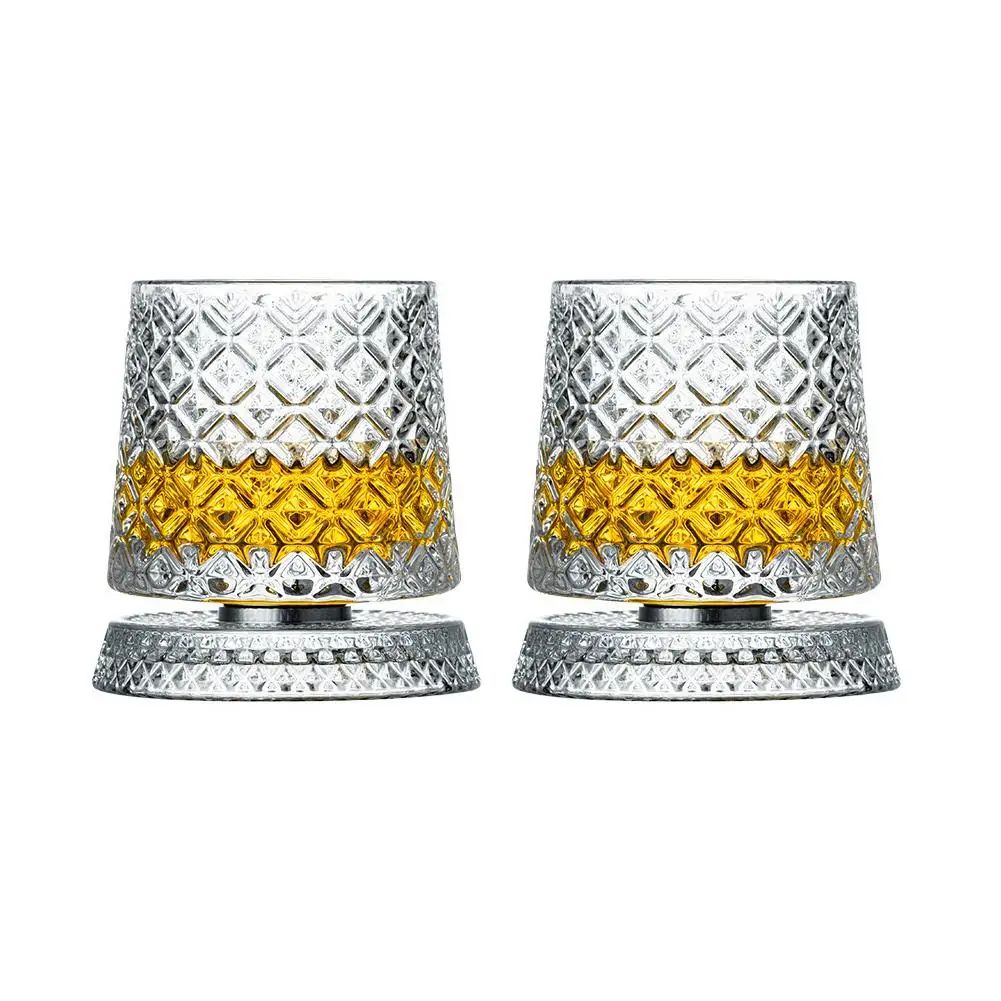 Rotating Base Crystal Whiskey Glasses — Set of 2