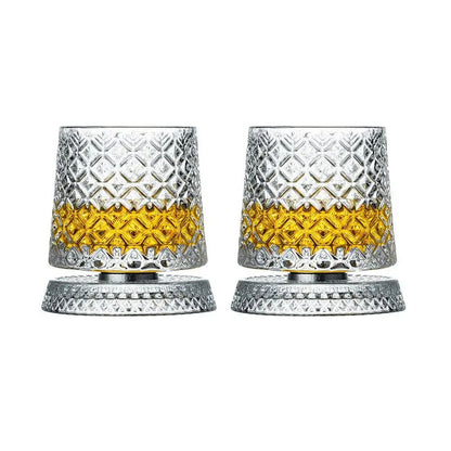 Rotating Base Crystal Whiskey Glasses — Set of 2