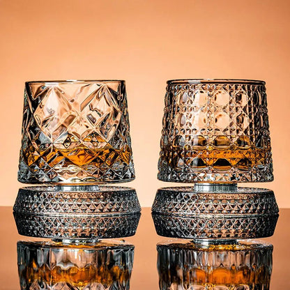 Rotating Base Crystal Whiskey Glasses — Set of 2