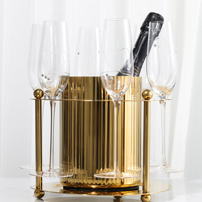 Vertical-Striped Metal White Wine Ice Bucket, Model Room Soft Decoration Accessories