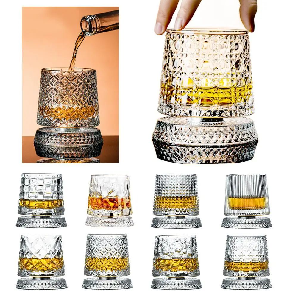 Rotating Base Crystal Whiskey Glasses — Set of 2