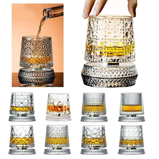 Rotating Base Crystal Whiskey Glasses — Set of 2
