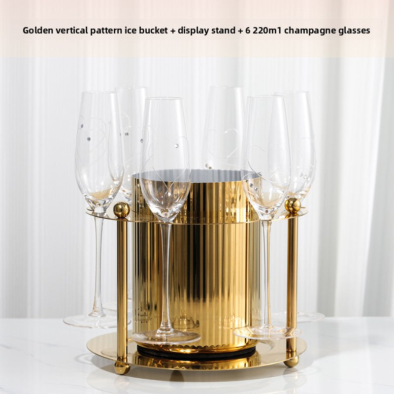 Vertical-Striped Metal White Wine Ice Bucket, Model Room Soft Decoration Accessories