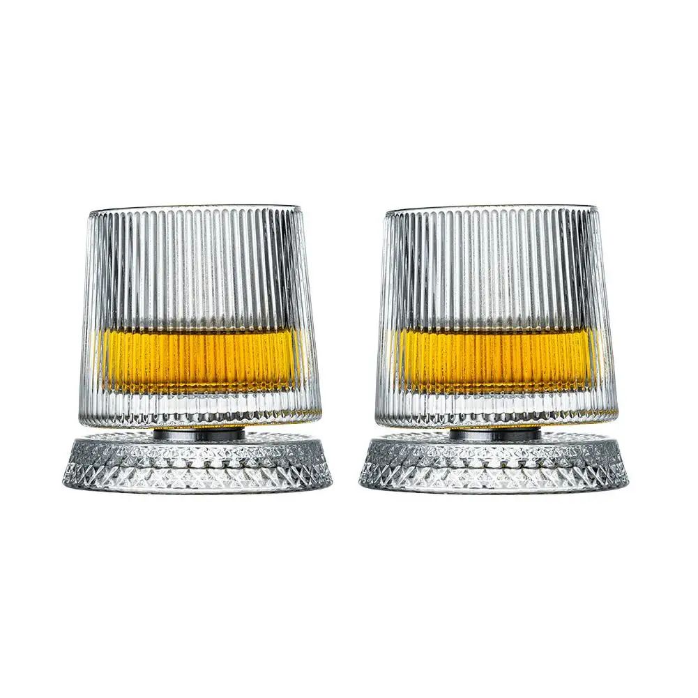 Rotating Base Crystal Whiskey Glasses — Set of 2
