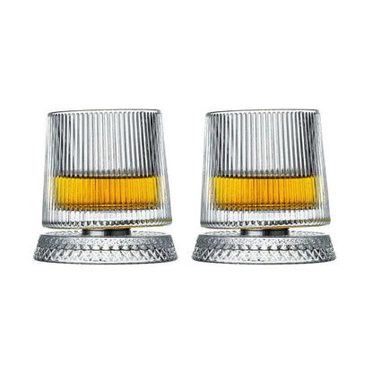 Rotating Base Crystal Whiskey Glasses — Set of 2