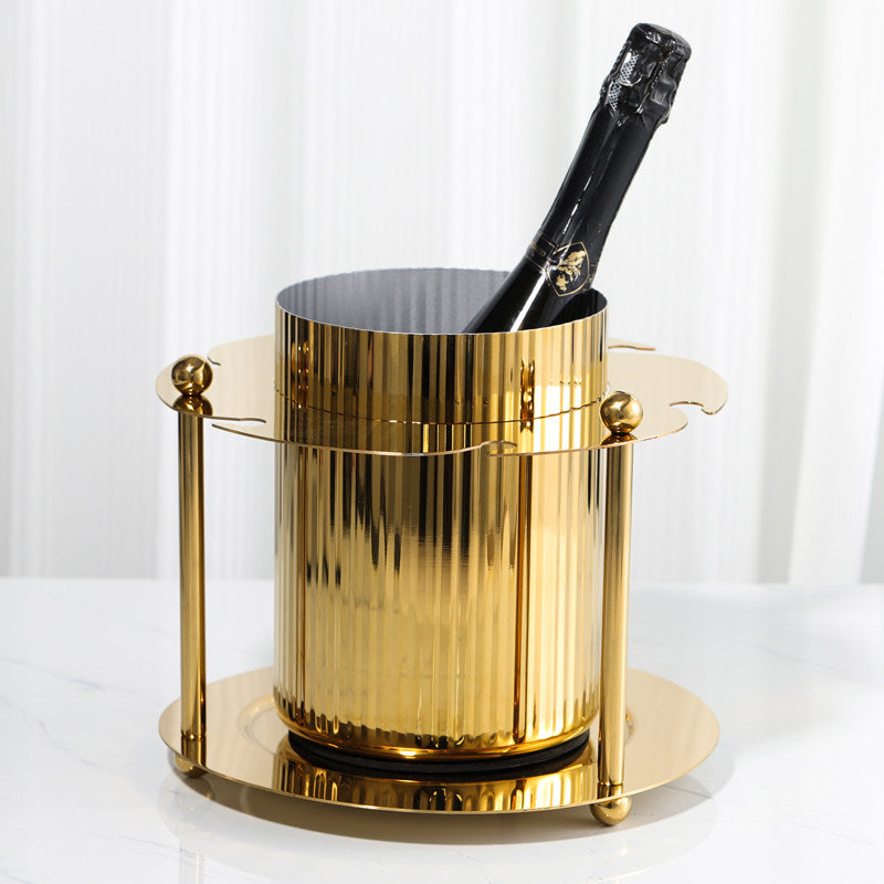 Vertical-Striped Metal White Wine Ice Bucket, Model Room Soft Decoration Accessories