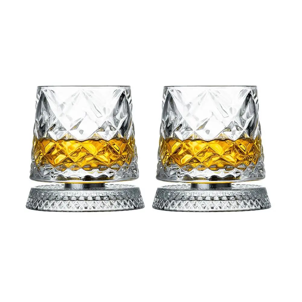 Rotating Base Crystal Whiskey Glasses — Set of 2