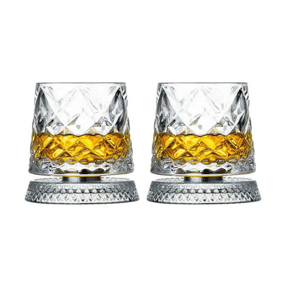 Rotating Base Crystal Whiskey Glasses — Set of 2