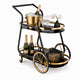 The Waldorf Art Deco Beverage Cart — black frame with gold spoke wheels and smoked glass shelves, Australia