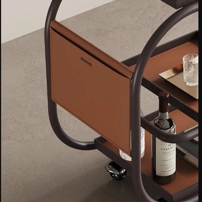 La Milano Three-Tier Leather Bar Cart