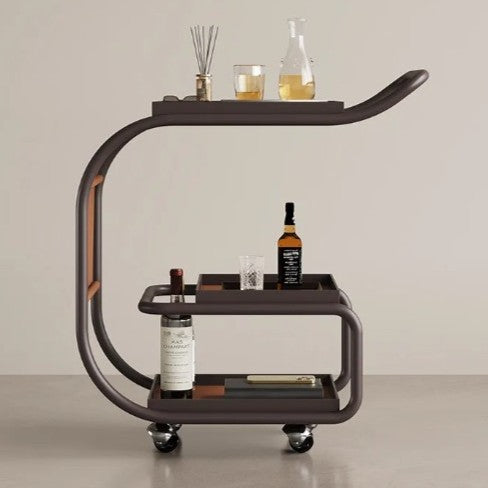 La Milano Three-Tier Leather Bar Cart