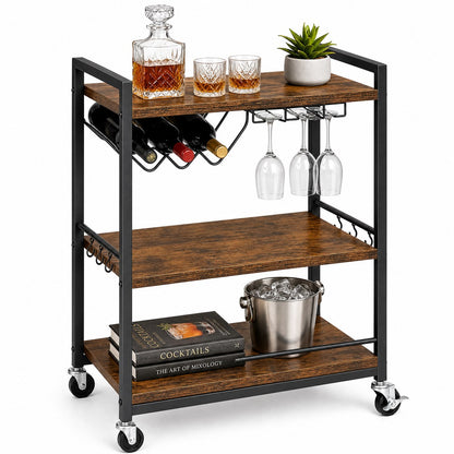 Brunswick rustic bar cart styled with wine bottles and cocktail glasses — industrial home bar cart Australia
