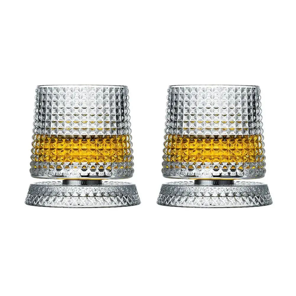 Rotating Base Crystal Whiskey Glasses — Set of 2