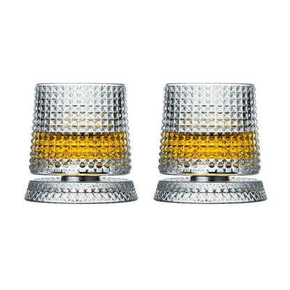 Rotating Base Crystal Whiskey Glasses — Set of 2