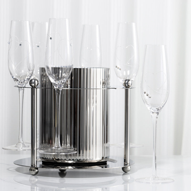 Vertical-Striped Metal White Wine Ice Bucket, Model Room Soft Decoration Accessories