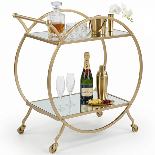 The Orion gold circle bar cart — round gold bar trolley Australia, outdoor and indoor entertaining