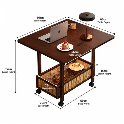 Kyoto bamboo folding side cart dimensions diagram — specifications 60cm L x 40cm W x 75cm H