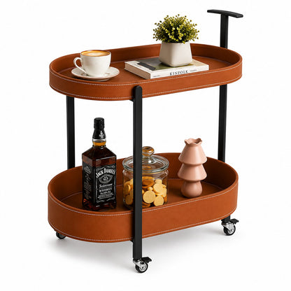 Le Provence Iron & Leather Side Trolley front view — iron frame with hand-stitched leather shelves Australia