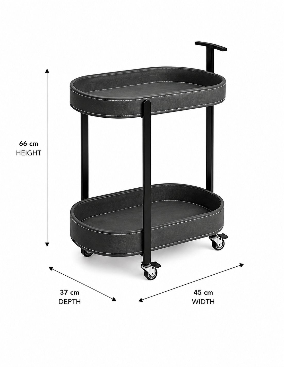 Le Provence Iron & Leather Side Trolley in Slate Grey styled beside sofa — indoor bar cart Australia