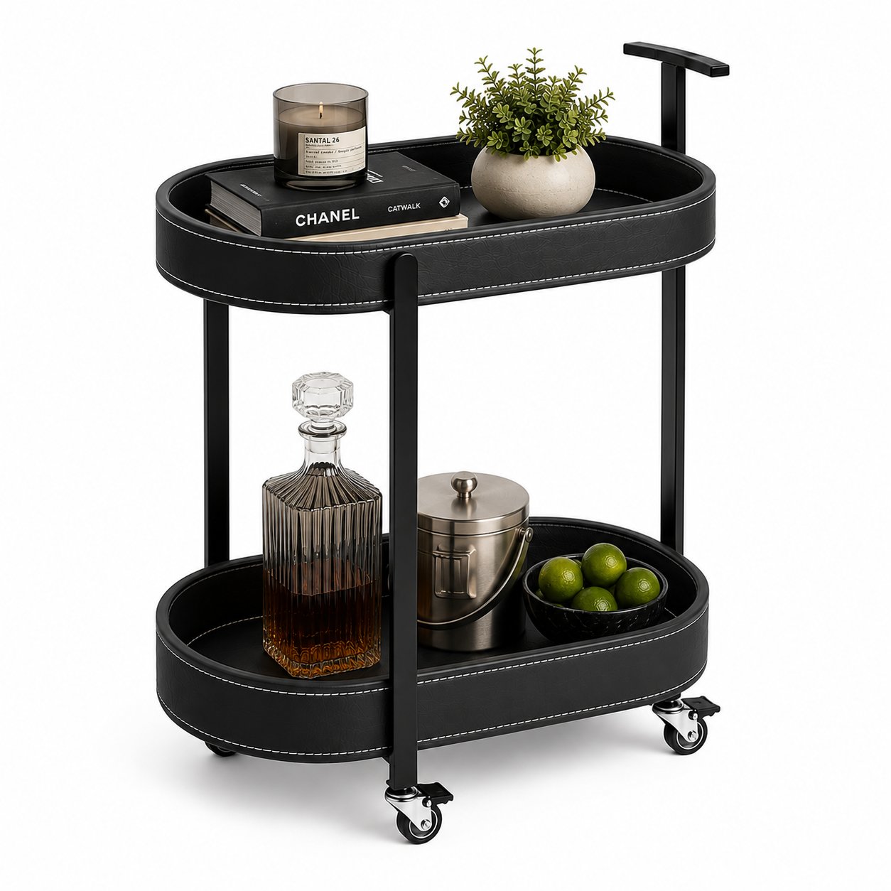 Le Provence Iron & Leather Side Trolley swivel caster detail — lockable wheels for stability Australia