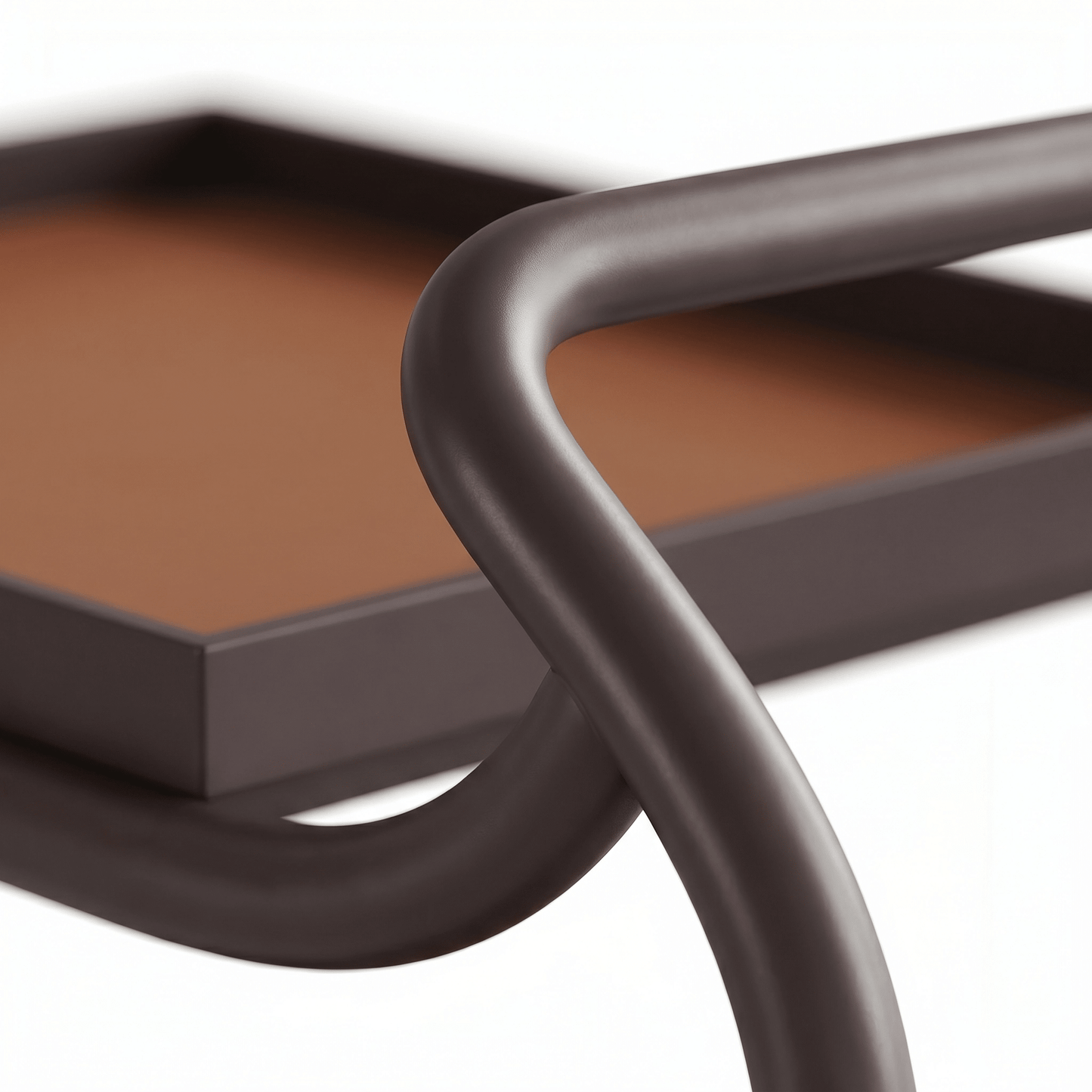 Close-up of La Milano Three-Tier Leather Bar Cart showcasing rich brown leather shelves and black metal frame in a cozy lounge setting