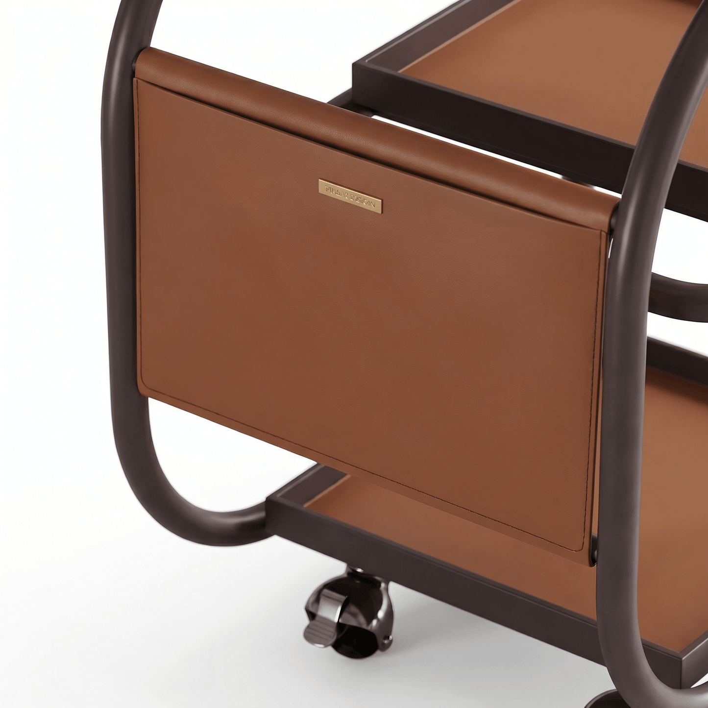 La Milano bar cart side storage pouch detail — leather bar trolley Australia