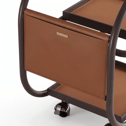 La Milano bar cart side storage pouch detail — leather bar trolley Australia