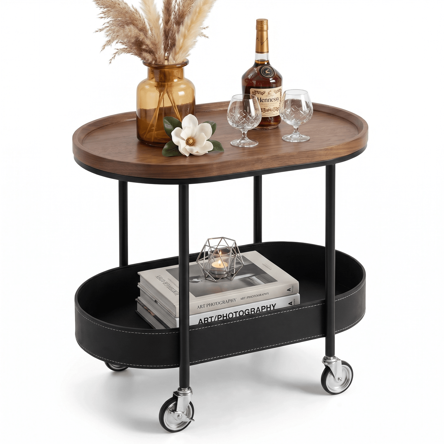 Le Provence iron and leather side trolley — rustic French-inspired bar cart Australia