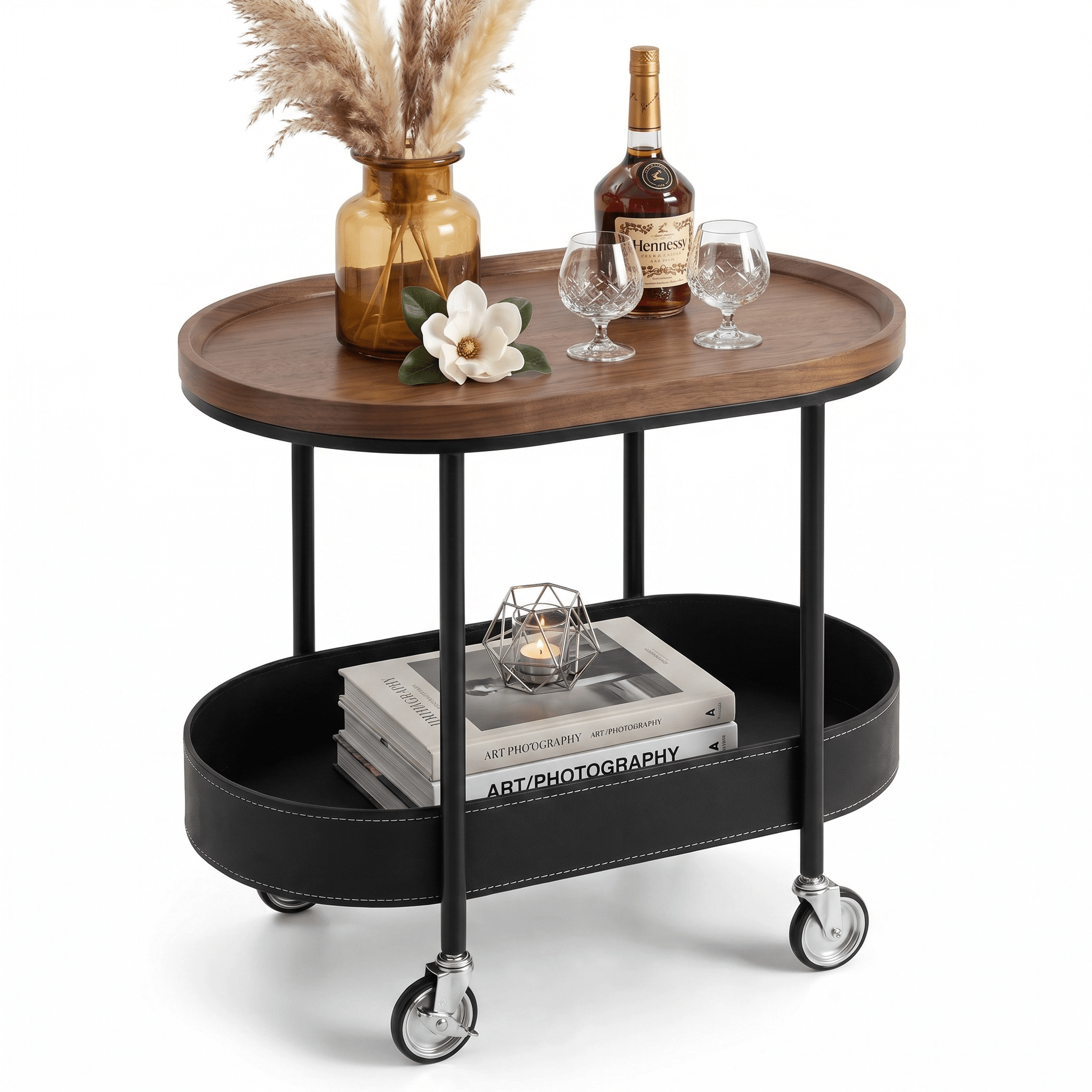 Le Provence iron and leather side trolley — rustic French-inspired bar cart Australia