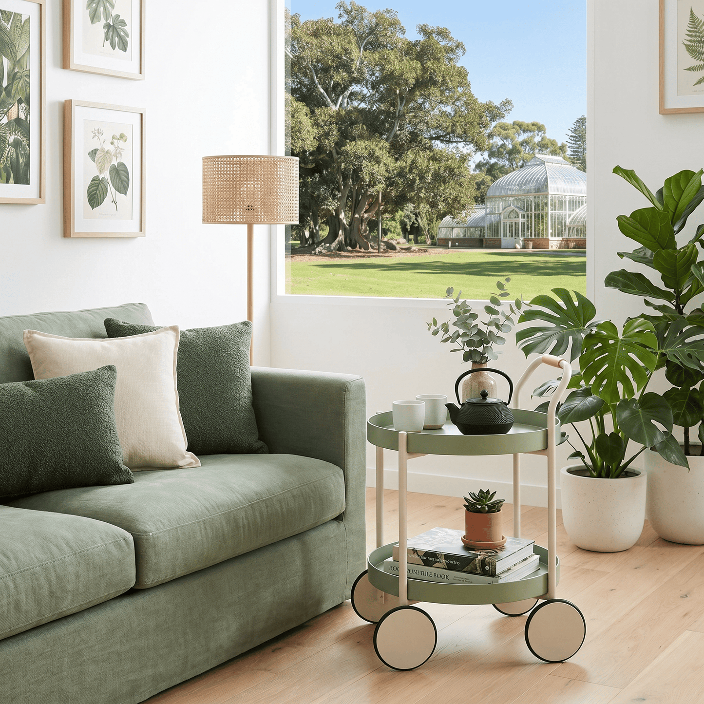 The Airlie two-tier cart in living room — compact side trolley Australia